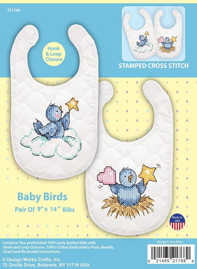 Tobin Birds Stamped for Cross Stitch Baby Bibs Kit, Blue,T21768 - Image 2