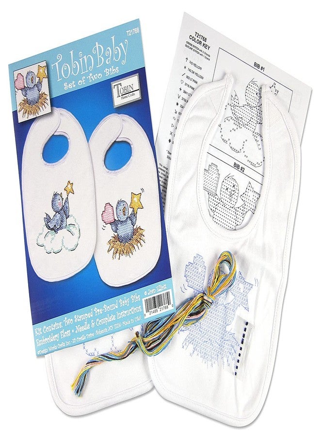 Tobin Birds Stamped for Cross Stitch Baby Bibs Kit, Blue,T21768 - Image 3