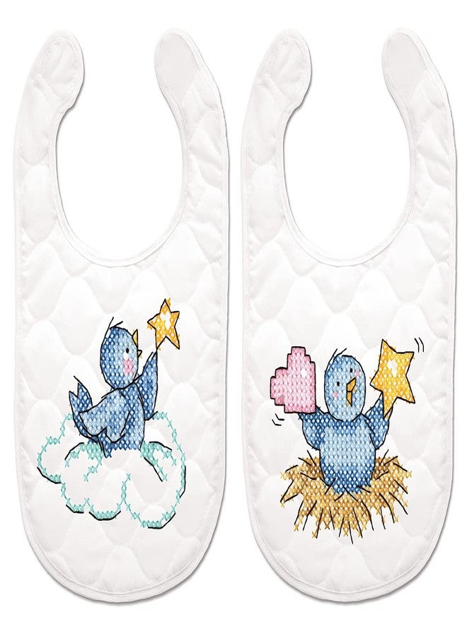 Tobin Birds Stamped for Cross Stitch Baby Bibs Kit, Blue,T21768 - Image 1