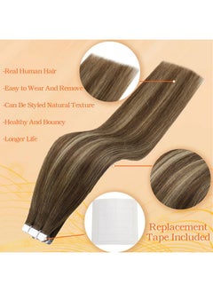 Full Shine Full Shine Invisible Tape in Hair Extensions Human Hair 18 Inch Tape in Brown Hair Extensions Color 4/24/4 Balayage Tape in Extensions Real Hair Extension Tape in Human Hair Extensions 50 Gram 20 Pcs  - Image 2
