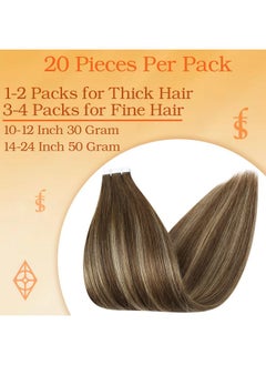 Full Shine Full Shine Invisible Tape in Hair Extensions Human Hair 18 Inch Tape in Brown Hair Extensions Color 4/24/4 Balayage Tape in Extensions Real Hair Extension Tape in Human Hair Extensions 50 Gram 20 Pcs  - Image 3