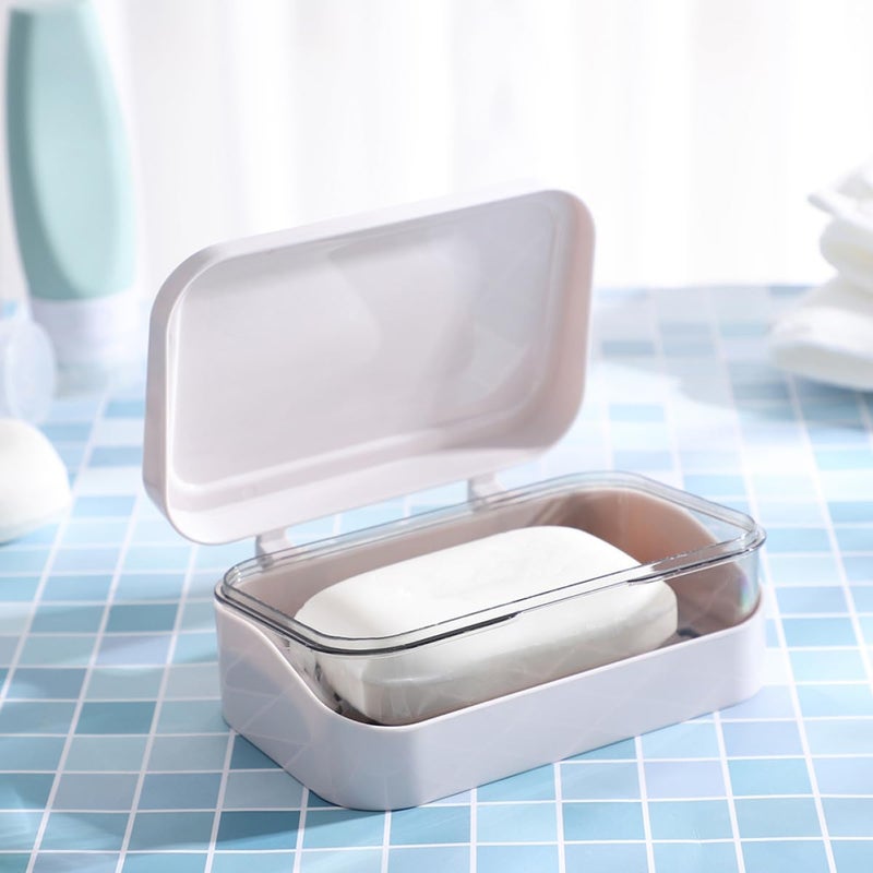 IMIKEYA Clamshell Soap Holder with Lid 2pcs Plastic Bathroom Soap Draining Tray Rack for Shower and Sink Use - Image 5