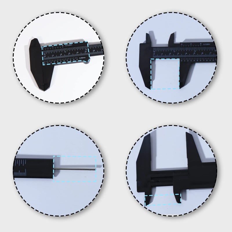 Consio 6 Inch/ 150 mm Eyebrow Measuring Ruler, Brow Mapping Ruler Tool, Mini Vernier Caliper Double Scale Plastic Ruler for Eyebrow Tattoo Brow Artists Makeup 5PCS(Black) - Image 5