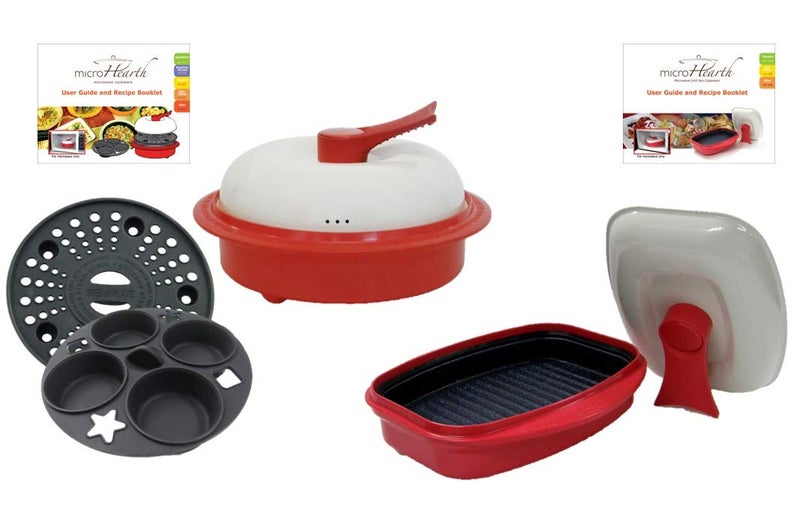 Microhearth Microhearth Cookware Combo Set Everyday Pan  Grill Pan for Microwave Oven Red 