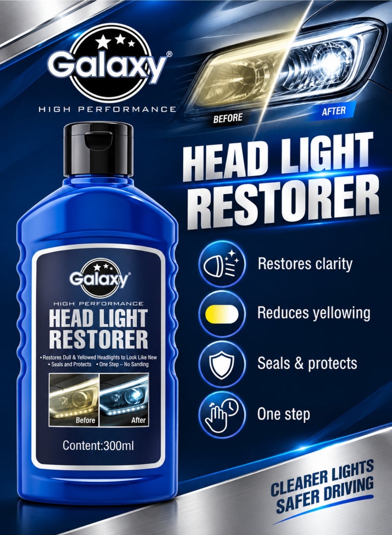 Galaxy High Performance Headlight Restorer 300ml, Car Headlight Polish & Restoration Treatment, Helps Remove Dullness and Yellowing, Restores Clarity, Seals & Protects Headlamp Lenses - Image 1