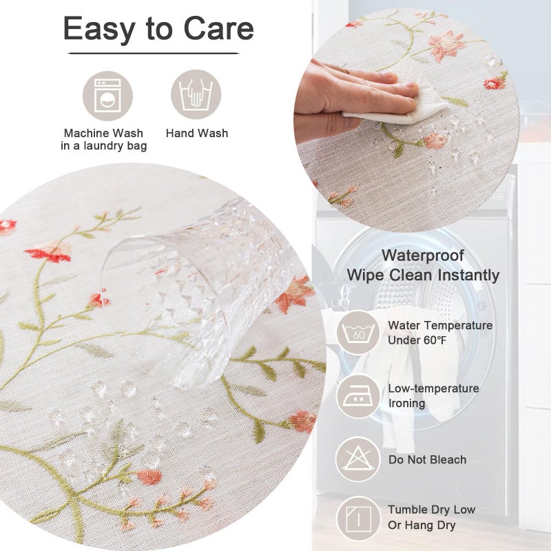 Joyfol Day Linen Spring Flowers Tablecloth with Tassels, Rustic Farmhouse Embroidery Waterproof Table Cloths for Rectangle Tables, Heavy Weight Spill-Proof Table Covers, Pink Florals, 55''x 70'' - Image 5