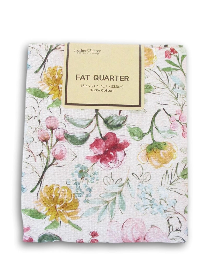 Fat Quarter 100% Cotton for Sewing Crafts - 18 x 21 Inches (Watercolor Flowers)