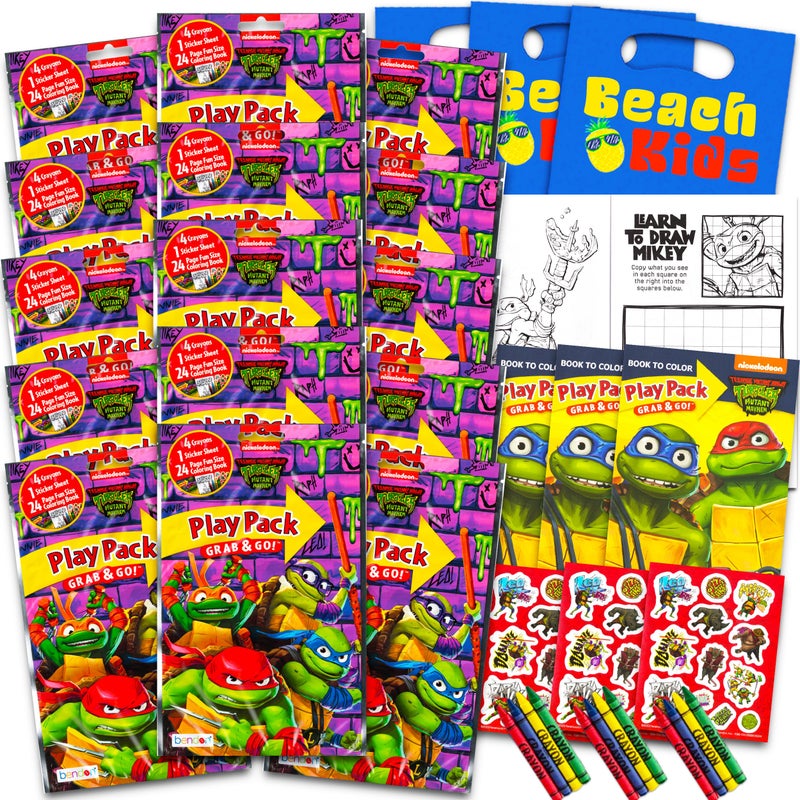 Bendon Set Of 15 Teenage Mutant Ninja Turtles Play Packs Fun Party Favors Coloring Book Crayons Stickers - Image 1