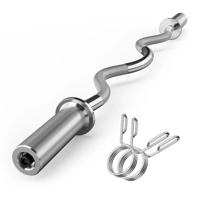 ExtreSpo Olympic EZ Curl Bar, 47" Barbell Bar for Weight Lifting, Biceps, triceps, Back/Leg Muscle Group exercise,Chrome Curling Bar for 2 Inch Weight Plates,with 2 Spring Collars - Image 1
