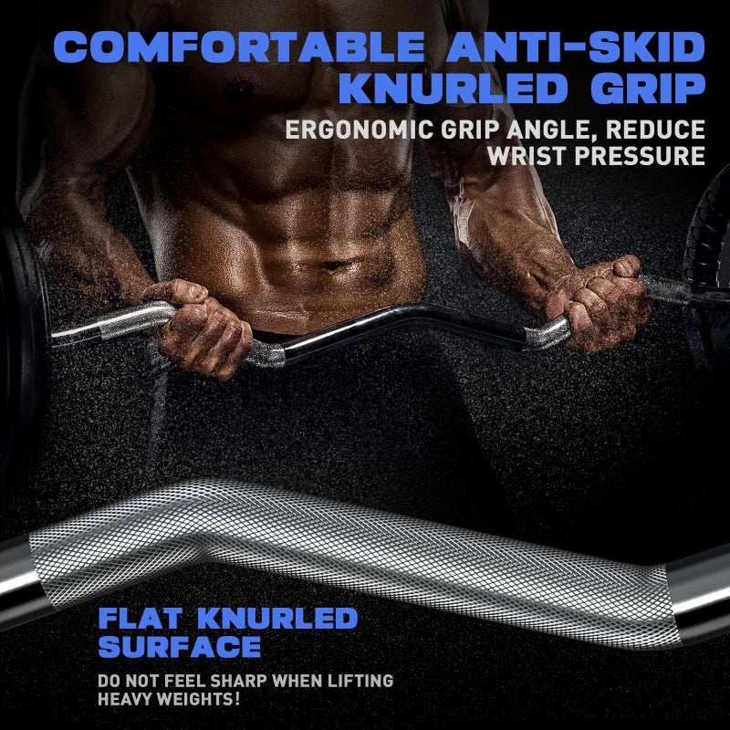 ExtreSpo Olympic EZ Curl Bar, 47" Barbell Bar for Weight Lifting, Biceps, triceps, Back/Leg Muscle Group exercise,Chrome Curling Bar for 2 Inch Weight Plates,with 2 Spring Collars - Image 3