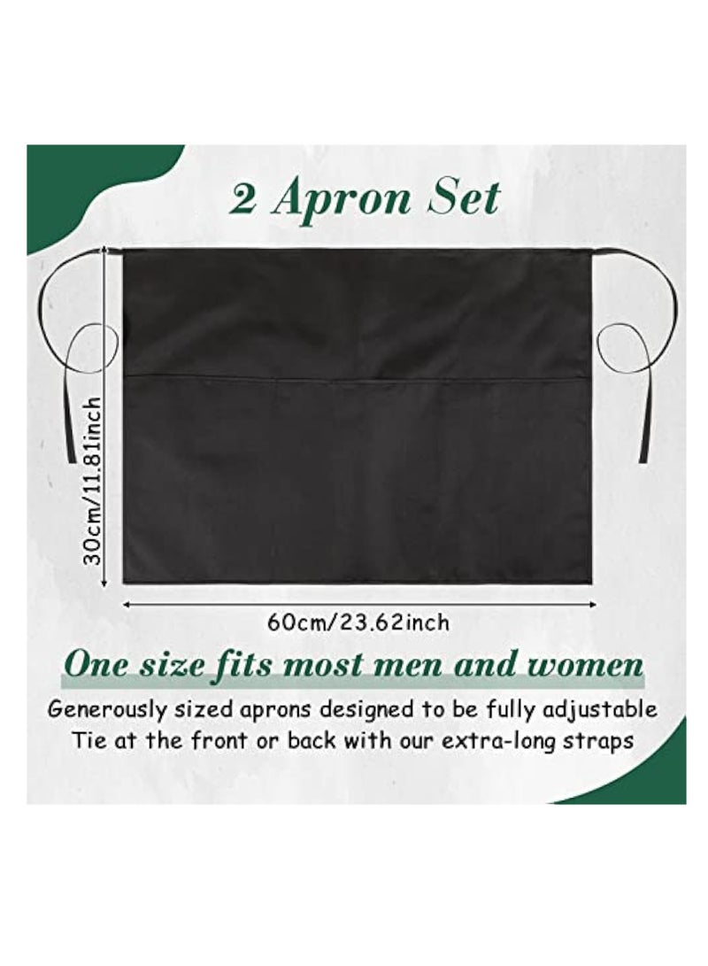 KASTWAVE 2 Pieces Waist Apron, Waiter Waitress Apron, 3 Pockets Half Apron, Unsex Gardening Black Short Aprons, Cotton Black Apron Cooking Kitchen Aprons for Men and Women Kitchen Cooking Cleaning Painting  - Image 4