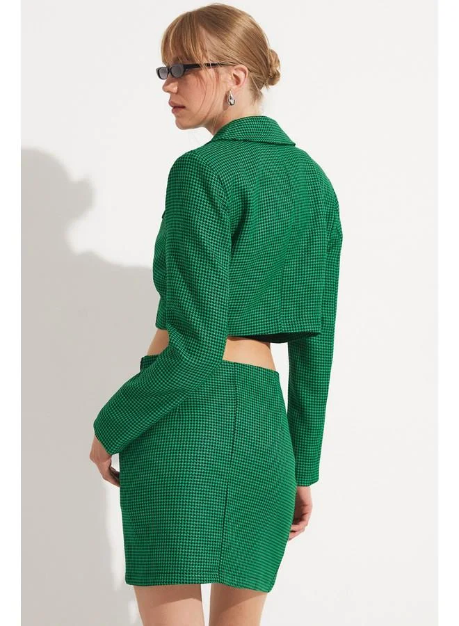 جون طقم جاكيت قصير وتنورة بنقشة Houndstooth نسائي من June - أخضر