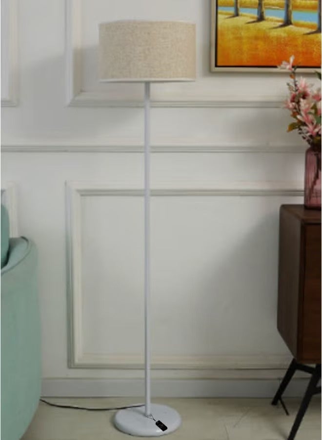 بريمو بلس مصباح أرضي بطابع أوروبي بسيط أبيض , مصباح طويل قائم بنمط ريفي مع عاكس للضوء من الكتان، مصباح قائم للقراءة لغرفة المعيشة، مصباح عمود طويل لغرفة النوم/العائلة/المكتب - Image 2