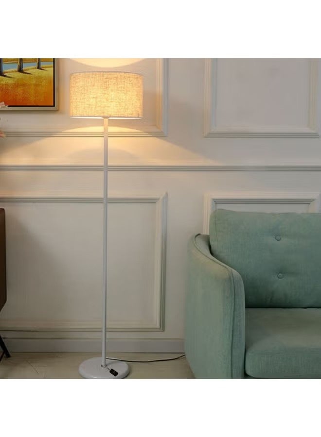 بريمو بلس مصباح أرضي بطابع أوروبي بسيط أبيض , مصباح طويل قائم بنمط ريفي مع عاكس للضوء من الكتان، مصباح قائم للقراءة لغرفة المعيشة، مصباح عمود طويل لغرفة النوم/العائلة/المكتب - Image 1