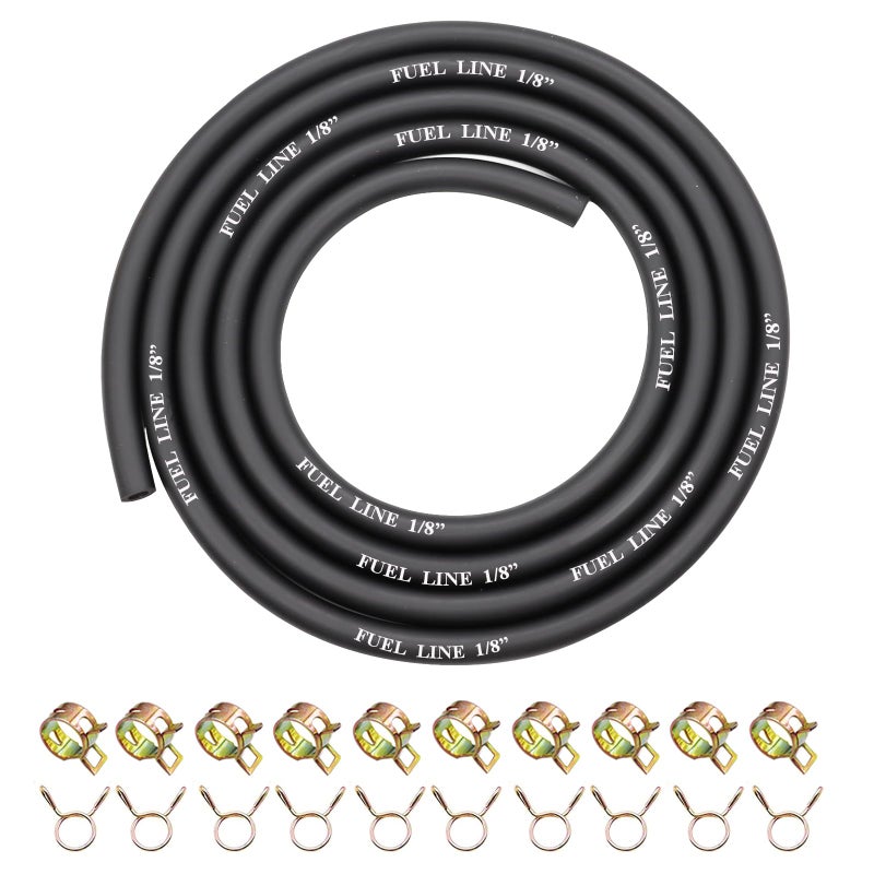 Sunxeke 6 Feet 1/8 Inch ID Fuel Line with 20Pcs Hose Clamps for Kawasaki Kohler Lawn Mowers Tractors Small Engines Mini Bike ATV Golf Cart Motorcycle - Image 1