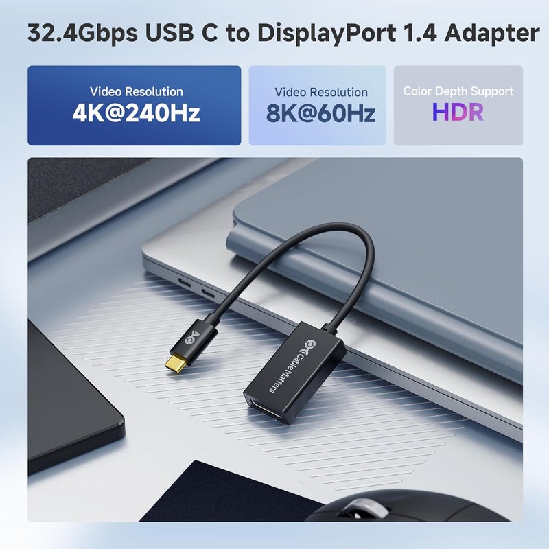 CableMatters محول USB C إلى DisplayPort 1.4 أحادي الاتجاه بسرعة 32.4Gbps، 4K@240hz، 8K@60hz، ودعم HDR - متوافق مع Thunderbolt 4 / USB4 مع iPad Pro، iPhone 16/15 Pro، MacBook، XPS، Surface - Image 2