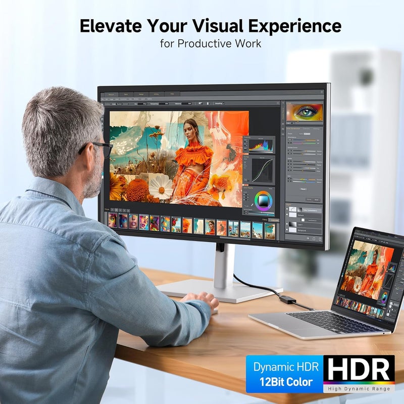CableMatters محول USB C إلى DisplayPort 1.4 أحادي الاتجاه بسرعة 32.4Gbps، 4K@240hz، 8K@60hz، ودعم HDR - متوافق مع Thunderbolt 4 / USB4 مع iPad Pro، iPhone 16/15 Pro، MacBook، XPS، Surface - Image 5