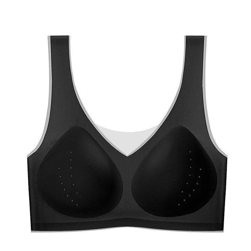 high quality Ultra-thin Ice Silk Beautiful Back plus size Traceless Underwear Womens Non-rimless Bra Large Chest Small chubby girl skin color - Image 3