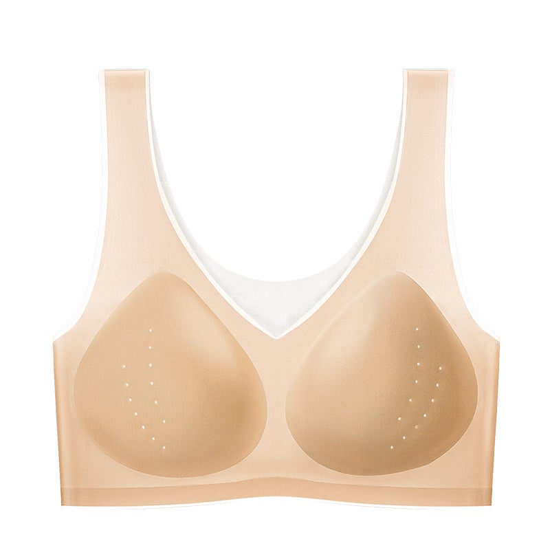 high quality Ultra-thin Ice Silk Beautiful Back plus size Traceless Underwear Womens Non-rimless Bra Large Chest Small chubby girl skin color - Image 1