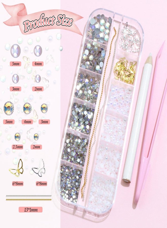 BELICEY 3D Nail Charms Set White Assorted Butterfly Flower Bear Charms for Nails Acrylic Flatback Pearls Starry AB Crystals Rhinestones for Manicure DIY Nail Art Design with Tweezer Picker Pen - Image 4