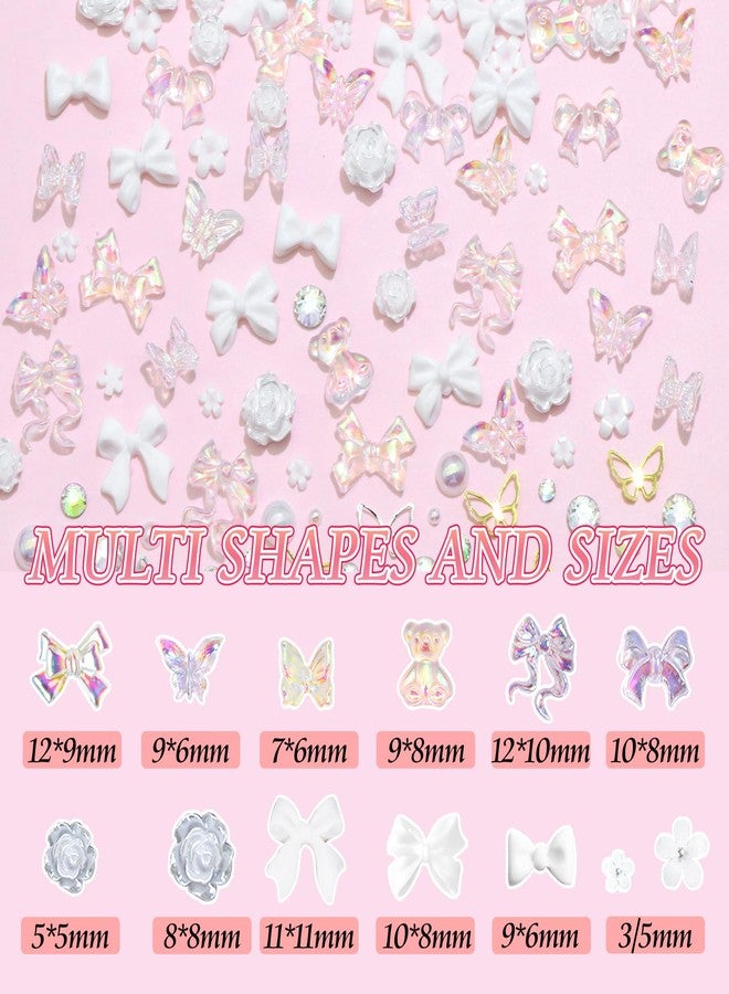 BELICEY 3D Nail Charms Set White Assorted Butterfly Flower Bear Charms for Nails Acrylic Flatback Pearls Starry AB Crystals Rhinestones for Manicure DIY Nail Art Design with Tweezer Picker Pen - Image 2