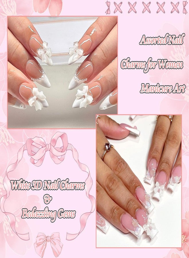 BELICEY 3D Nail Charms Set White Assorted Butterfly Flower Bear Charms for Nails Acrylic Flatback Pearls Starry AB Crystals Rhinestones for Manicure DIY Nail Art Design with Tweezer Picker Pen - Image 5