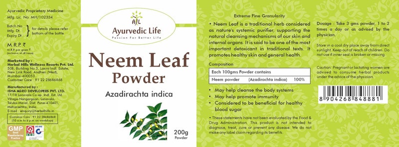 AL Ayurvedic Life Neem powder Neem Leaves Powder - 200 gms - Image 2