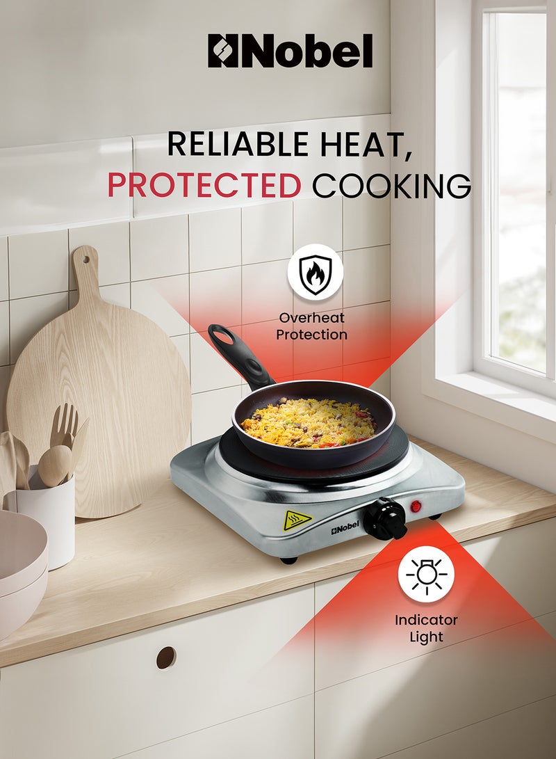Nobel Electric Single Hot Plate with Overheat Protection, Indication Light, and has single 185MM Hot Plate, Automatic Ignition System 1500 W NHP401SS Silver - Image 4