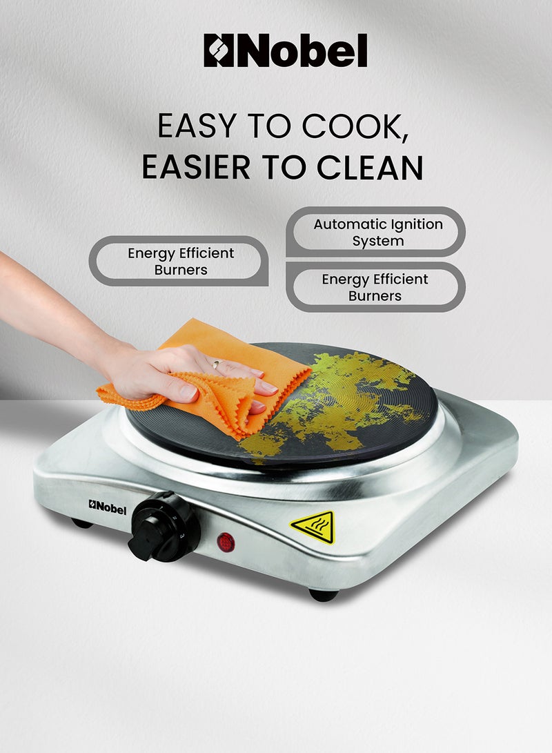 Nobel Electric Single Hot Plate with Overheat Protection, Indication Light, and has single 185MM Hot Plate, Automatic Ignition System 1500 W NHP401SS Silver - Image 5