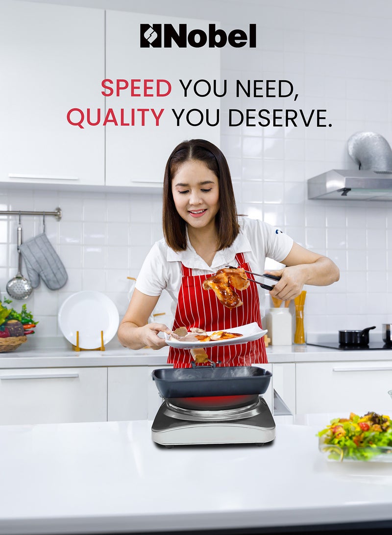 Nobel Electric Single Hot Plate with Overheat Protection, Indication Light, and has single 185MM Hot Plate, Automatic Ignition System 1500 W NHP401SS Silver - Image 2
