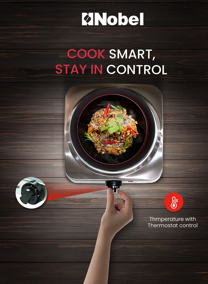 Nobel Electric Single Hot Plate with Overheat Protection, Indication Light, and has single 185MM Hot Plate, Automatic Ignition System 1500 W NHP401SS Silver - Image 3