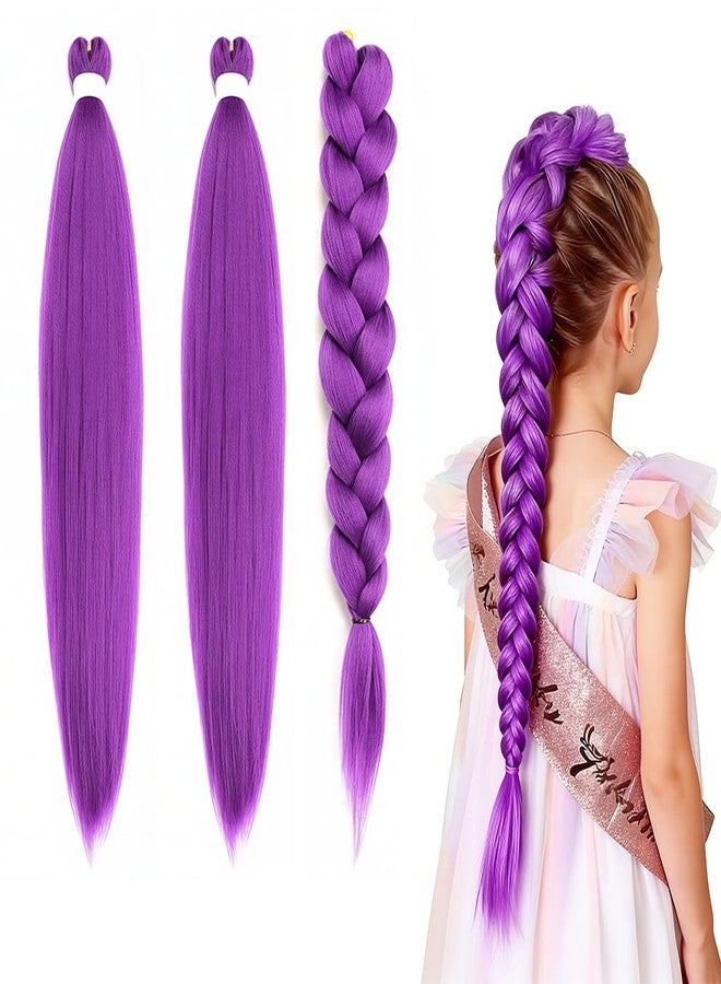 MAYCREATE® 3-Pack Kids Purple Hair Extension 24'' Long Straight Synthetic Hair for Braiding, Stylish Hair Extension for Cosplay, Costume, Hair Styling, Party, Festivals - Image 1