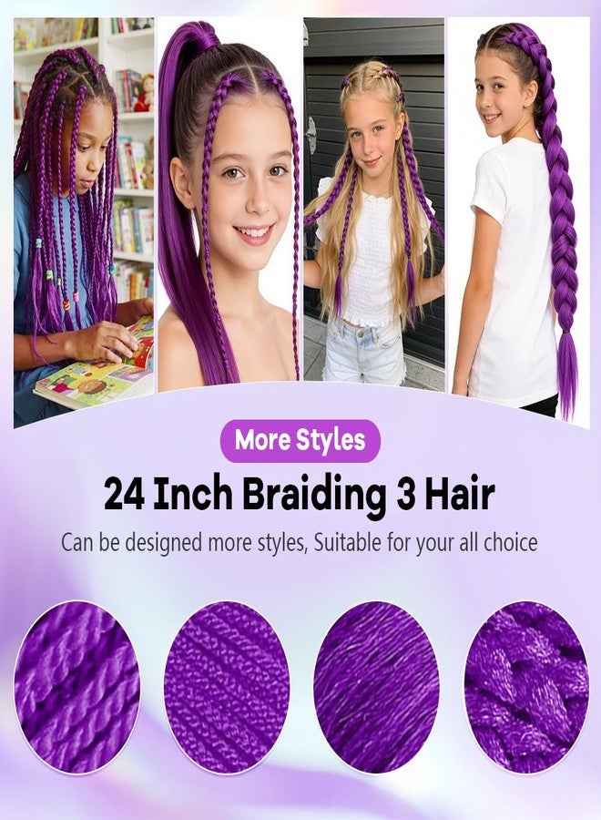 MAYCREATE® 3-Pack Kids Purple Hair Extension 24'' Long Straight Synthetic Hair for Braiding, Stylish Hair Extension for Cosplay, Costume, Hair Styling, Party, Festivals - Image 5