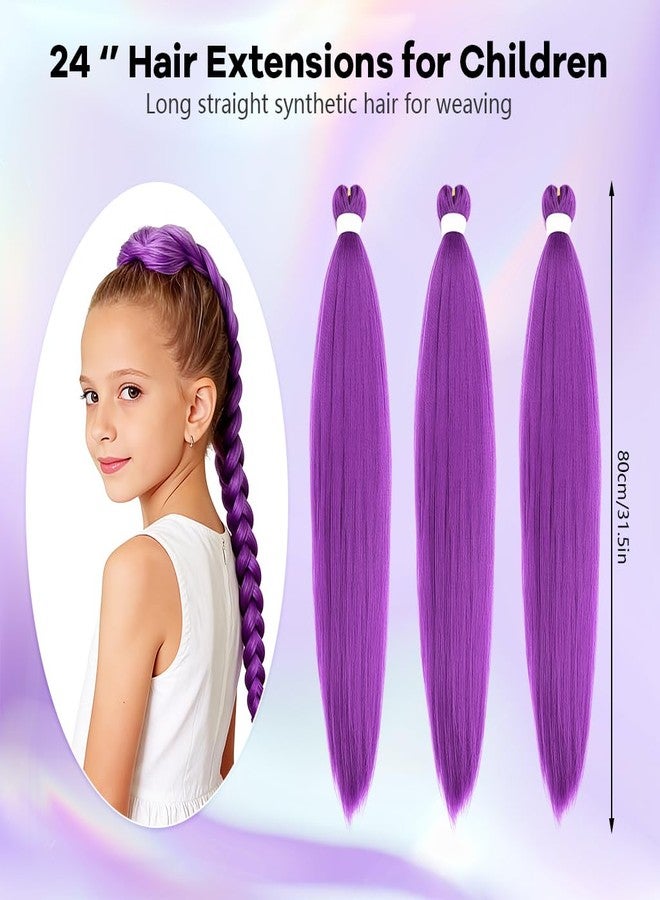 MAYCREATE® 3-Pack Kids Purple Hair Extension 24'' Long Straight Synthetic Hair for Braiding, Stylish Hair Extension for Cosplay, Costume, Hair Styling, Party, Festivals - Image 2