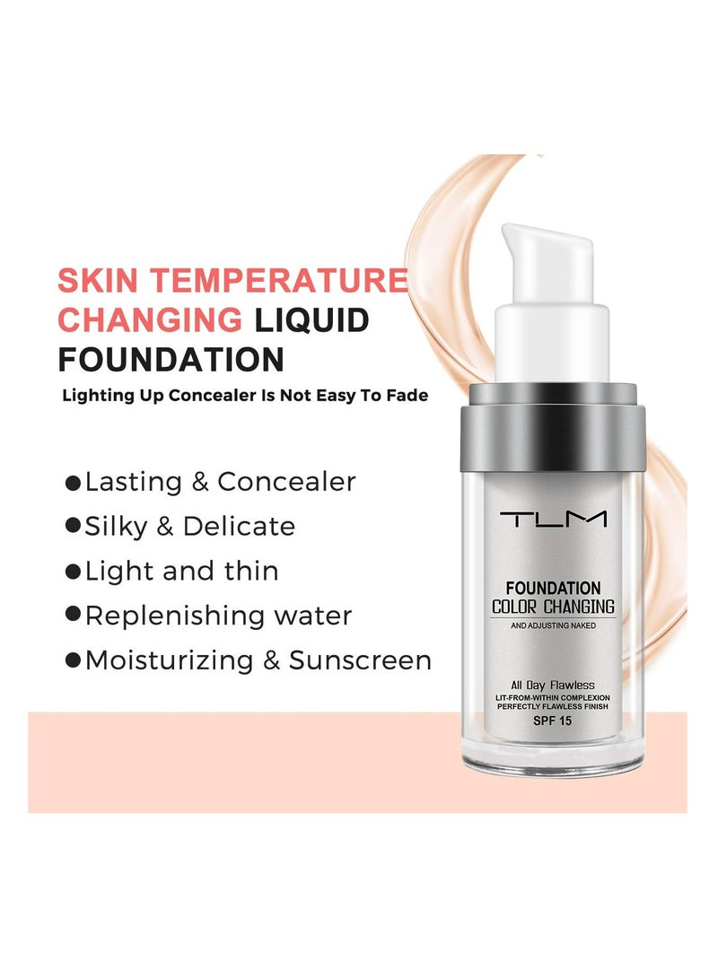 TLM Color Changing Liquid Foundation with Makeup Sponge Oil Control Face Cover Concealer Natural Color Face Primer Base Face Cream Concealer Cover Cream Moisturizing Liquid Foundation 30ml - Image 3