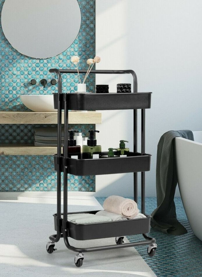 ALMUFARREJ Multi-Purpose Bathroom Organizer Trolley Black 85x45x35 cm - Image 2