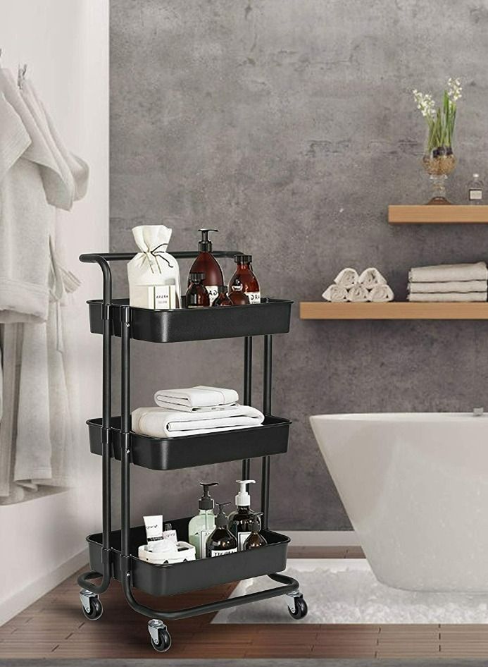 ALMUFARREJ Multi-Purpose Bathroom Organizer Trolley Black 85x45x35 cm - Image 1