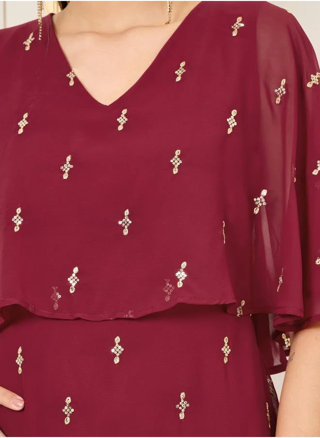 ستايلي Embellished Cape Style A-Line Maxi Dress