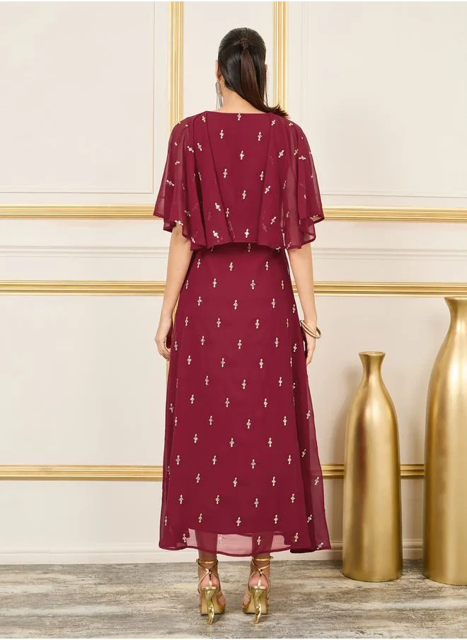 ستايلي Embellished Cape Style A-Line Maxi Dress