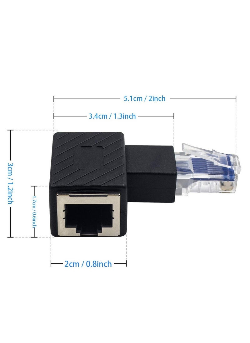 Ethernet Adapter 90 Degree, 2 Pack Right Angled RJ45 Male to Female Ethernet Extender Adapter, Cat5e/Cat6 RJ45 Ethernet for Modem, Router, PC, Network Printer, Laptop, LAN, Switch