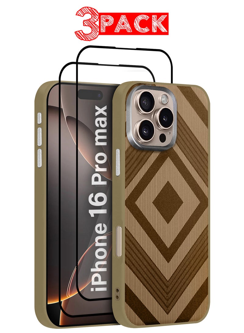 CATANES iPhone 16 Pro Max 3Packs Case Cover Carbon Fiber Pattern Phone Case Slim Shockproof Back Cover with Two 3D Screen Protectors - Kajsa Cube Pattern - Image 1