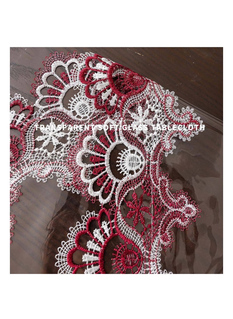 EZdenK 130*180cm Clear Table Cover Protector Vinyl PVC Rectangle Table Cloth with floral embroidery and lace trim Oil Proof Wipe-able Plastic Tablecloths for Dining Tables Parties Holidays (Burgundy) - Image 3