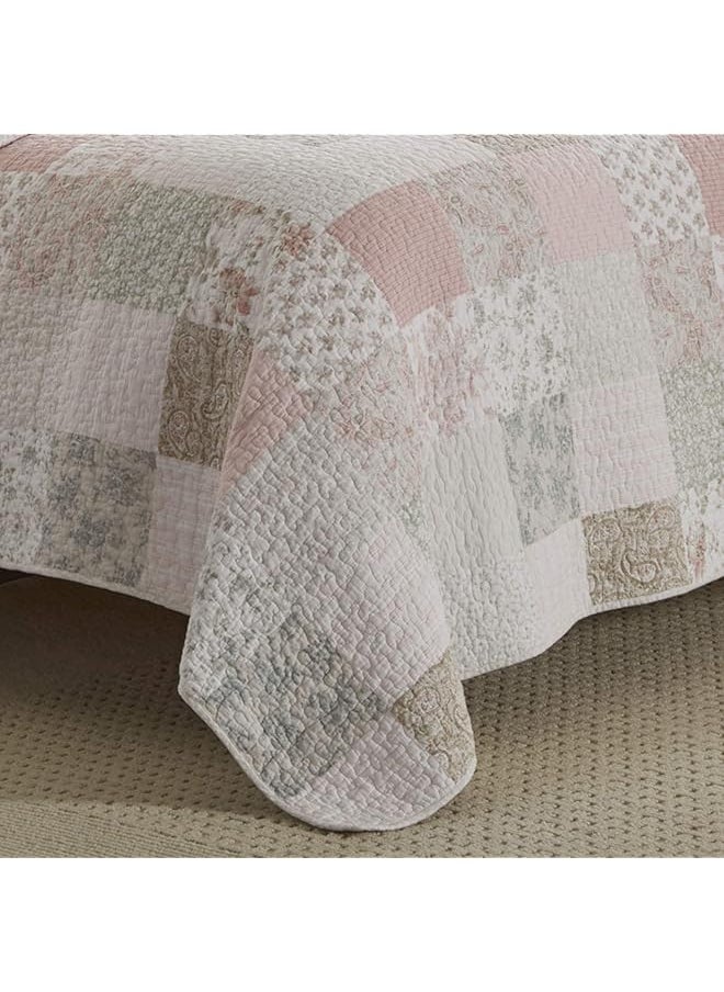 LAURA ASHLEY - Home King Quilt Set Cotton Reversible Bedding With Matching Shams Home Decor Ideal For All Seasons Celina Patchwork Pink Sage King - Image 1