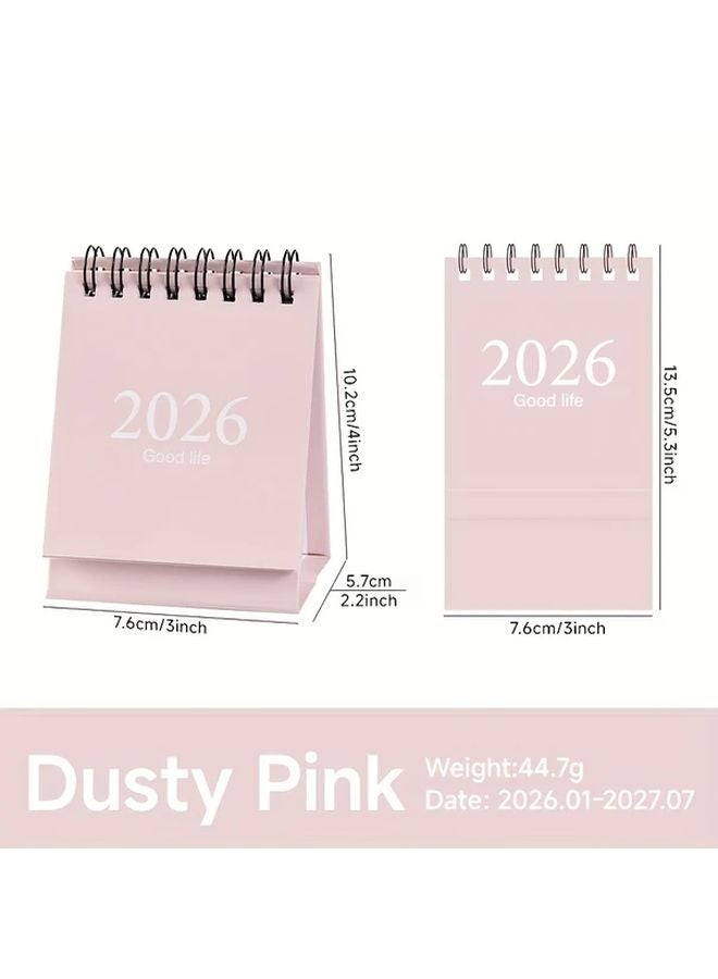 2026 تقويم مكتبي وردي مصغر، أسلوب موراندي بسيط، عرض أسبوعي وشهري - Image 1