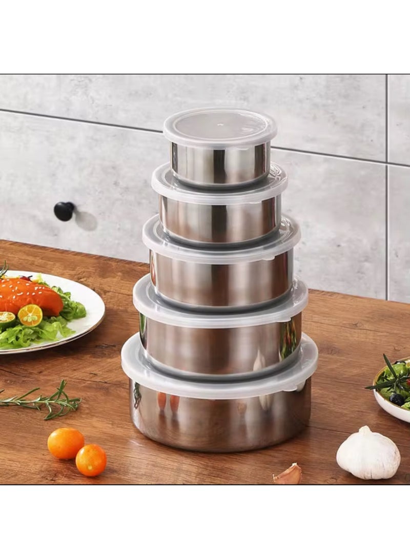 علب حفظ طعام، مصنوعة من الستانلس ستيل والبلاستيك، مجموعة من 5 قطع - Image 2