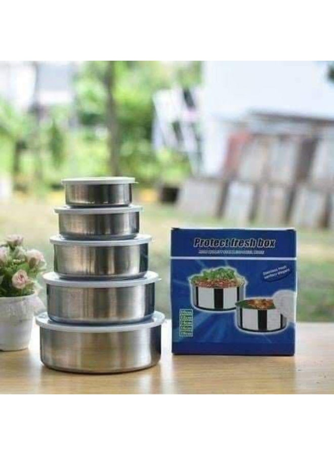 علب حفظ طعام، مصنوعة من الستانلس ستيل والبلاستيك، مجموعة من 5 قطع - Image 3