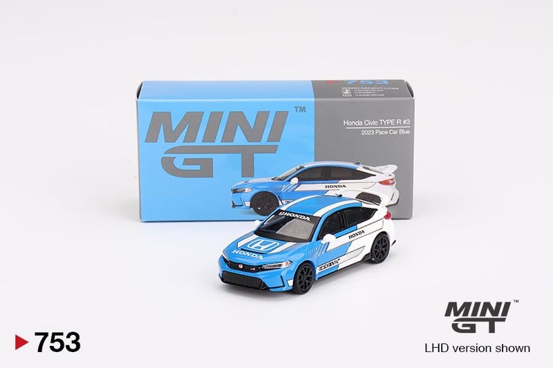 Mini GT Models True Scale Miniatures Model Car Compatible with Honda Civic Type R #3 2023 Pace Car Blue 1/64 Diecast Model Car Mini GT MGT00753 - Image 2