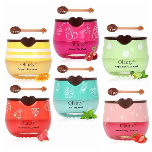 MinFei 6Pcs Bee Lip Balm Honey PotLip Sleeping Mask Hydrating Prevention Dry and Cracked Lip Scrubs Exfoliator Lip CareLip Mask Overnight Reduces Lip Lines 