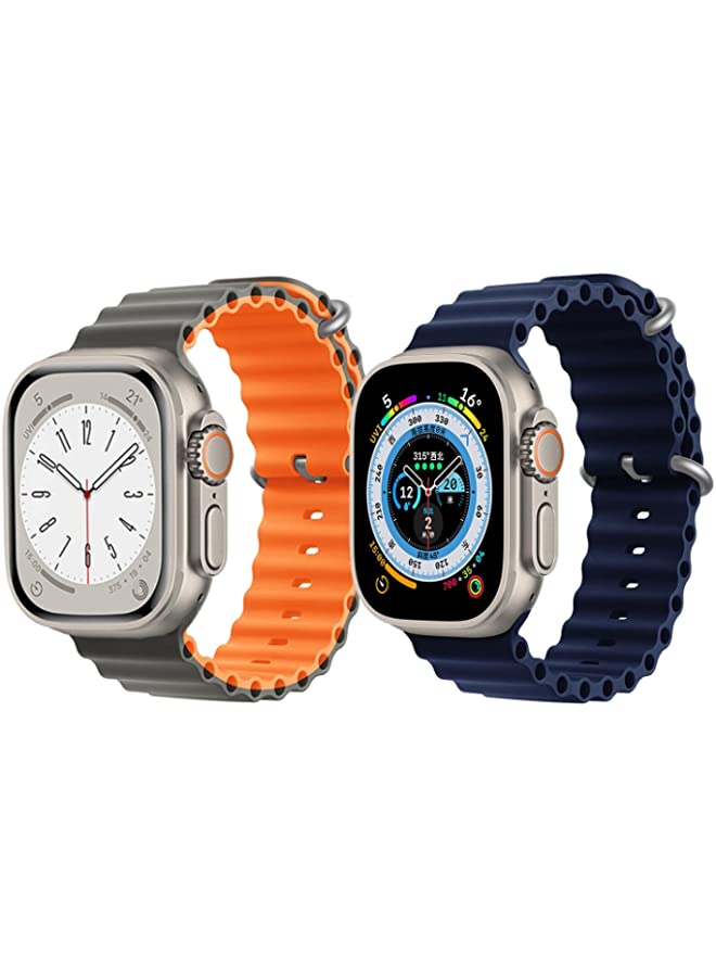 IAF Silicone Ocean Band Strap for Apple Watch Ultra 8 49mm Gray/Orange Double Side Strap with Navy Blue Single Color Strap Set of 2