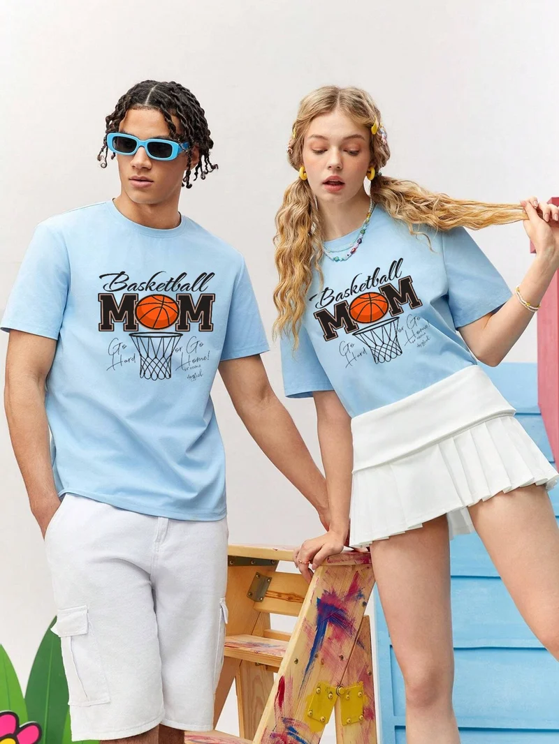 دوغ فش Lover Combination Couple Basketball Mom Mothers Day Printed Oversize Cotton T-Shirt 2-Piece